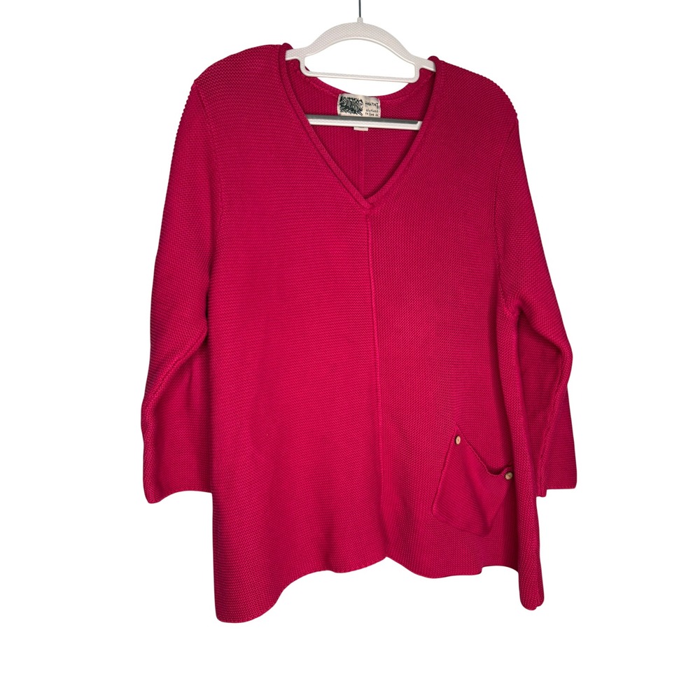 Habitat Clothes to Live In Pink Cotton Knit V-Neck Sweater XL Magenta Textured